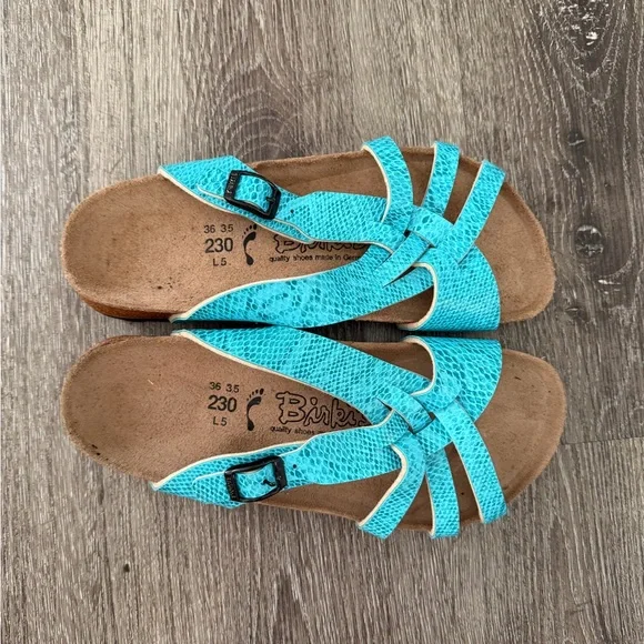 Birken-style Teal Textured Slip-On Sandals with Buckle - Picture 2 of 4